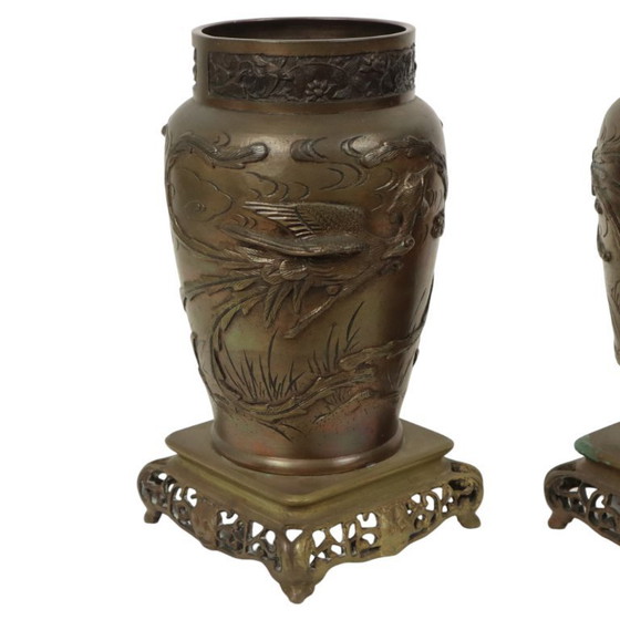 Image 1 of Pair of Japanese Bronze Vases