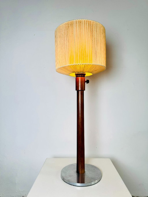 Zeldzame grote houten en draad Tafellamp van Uno & Östen Kristiansson voor Luxus, Zweden, jaren 60