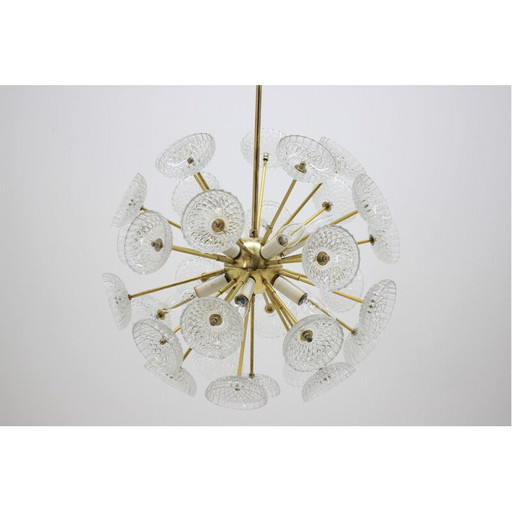 Vintage glazen en metalen hanglamp van Kamenický Šenov, 1970