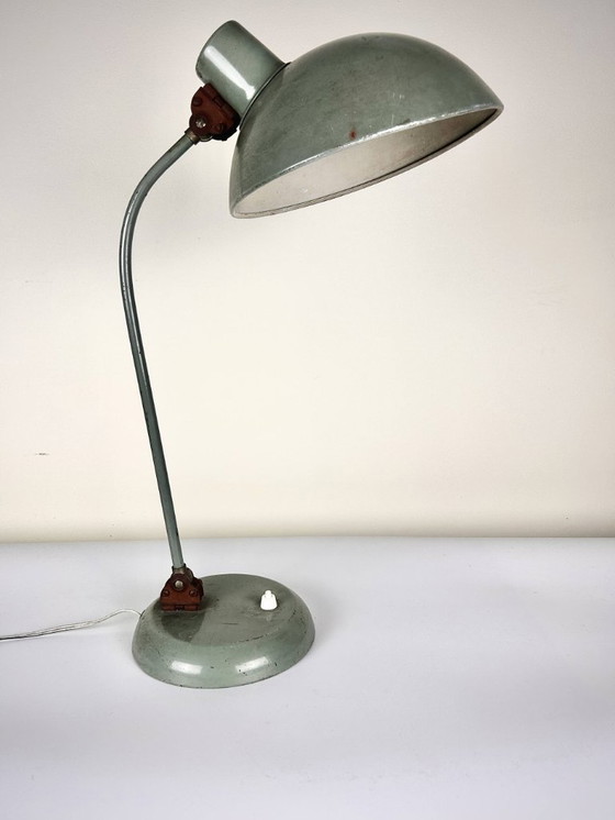 Image 1 of Lampada da tavolo industriale vintage - metallo verde, paralume XXL
