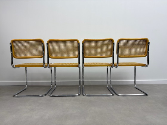 Lot de 4 chaises tubulaires Cesca en cannage, Chaises de salle à manger, Chrome, Rotin, Marron (photo 11 sur 15)
