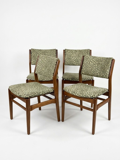 4 chaises vintage imprimé léopard vert nouvellement tapissées