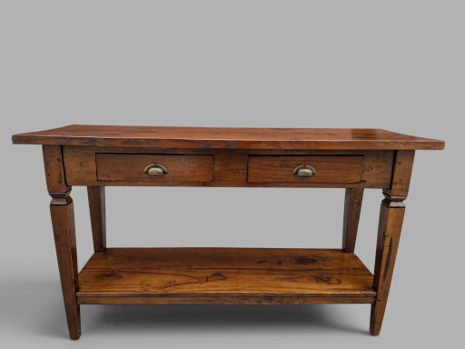 Klassieke teakhouten sidetable, wandtafel, console, zwaar model afm: 140x45cm en 80cm hoog.