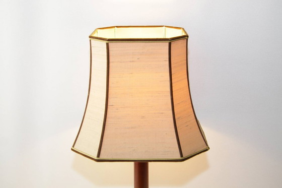 Image 1 of Lamp Tafellamp messing hout 77cm jaren 1980 vintage