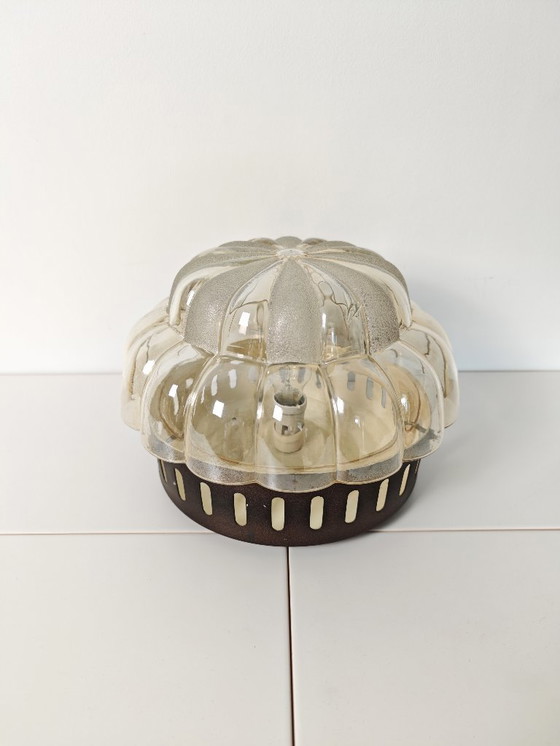 Image 1 of XXL Vintage Clear Glass Ceiling Light / Mid Century Modern Sconce / Flush Mount Wall Lamp / Hand Blown Glass / Yugoslavia / 1970
