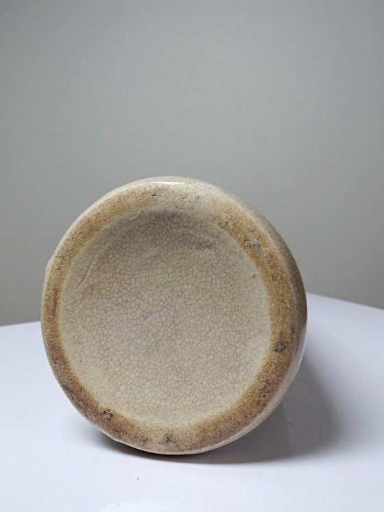 Image 1 of Conical Art Deco vase in beige crackled earthenware, circa 1930-1950