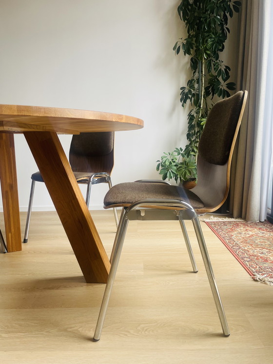 Image 1 of Set van 4 Vintage Mid-Century Moderne Stapelstoelen – Jaren '70 – Multiplex & Chroom