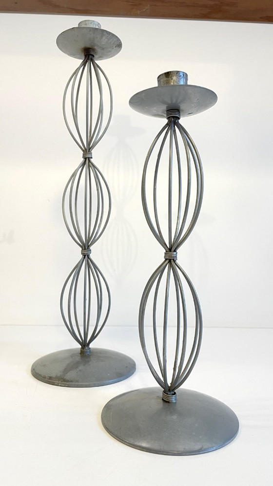 Image 1 of Portacandele geometrici, metallo grigio patinato