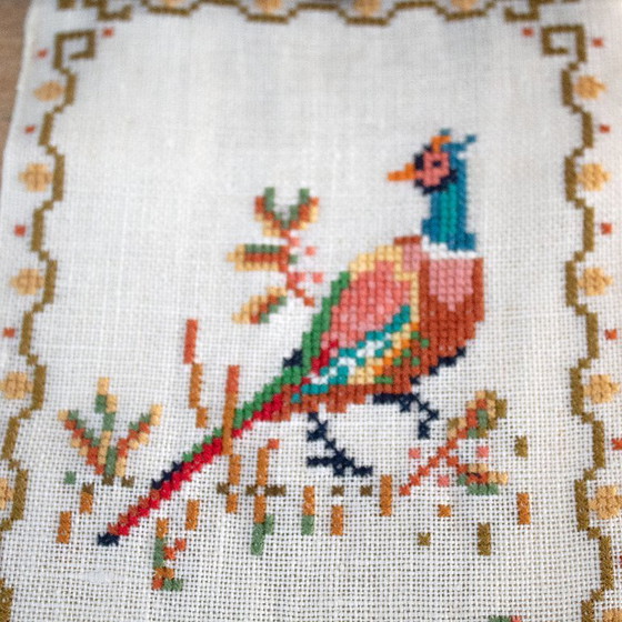Image 1 of Vintage Bell Pull Embroidery with Autumn Hunting Theme