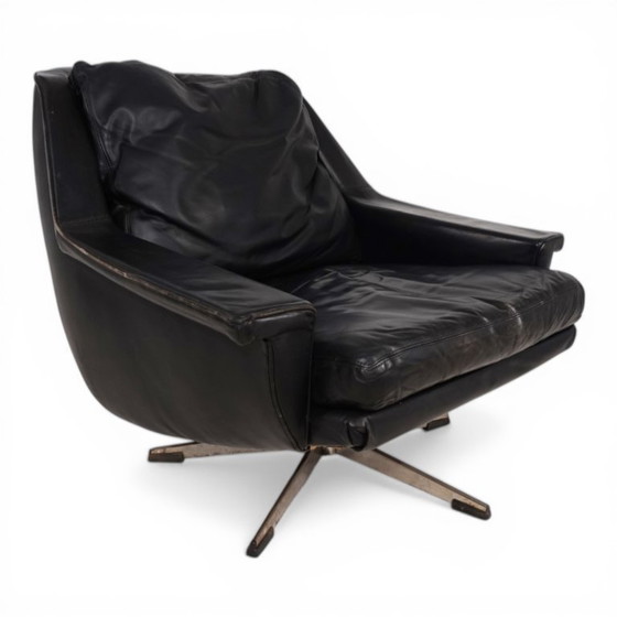 Image 1 of ESA 802 Black Leather Lounge Chair by Werner Langenfeld, 1970