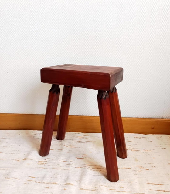 Image 1 of Vintage wooden brutalist farmhouse stool