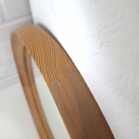 Image 1 of Vintage round wooden mirror 1970s mid-century modern design