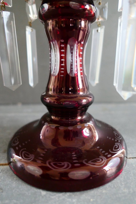 Image 1 of Lustre ancien Egermann rouge rubis, vase en cristal
