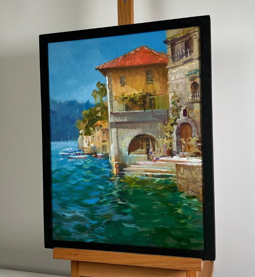Original Oil Painting Summer City Landscape Coastal comfort