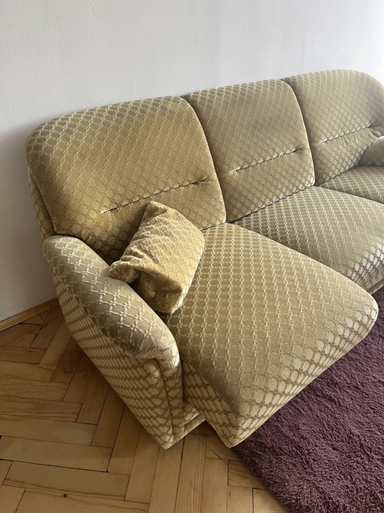 Vintage Deense driezitsbank – Banken, Metal, Textile (photo 2 of 5)