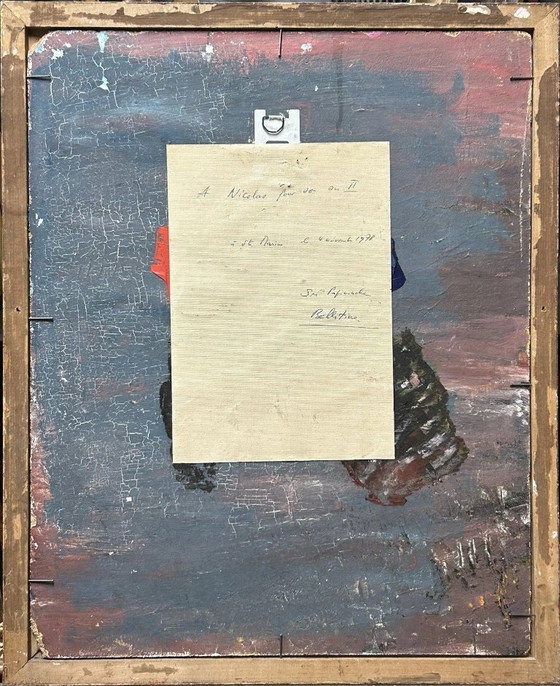 Image 1 of Origineel abstract olieverfschilderij uit 1970, ingelijst.