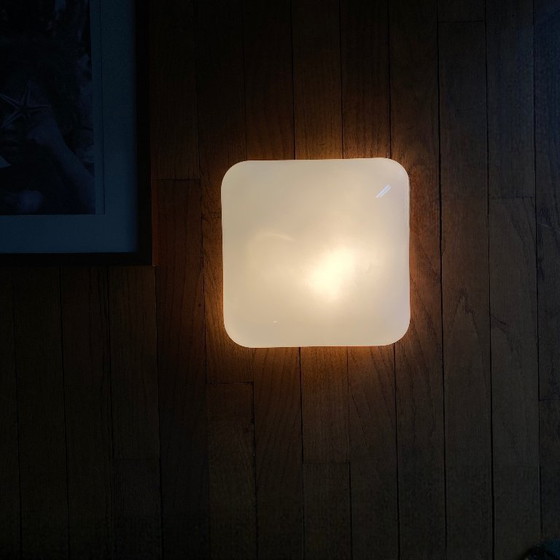 Image 1 of Lampada da parete/soffitto quadrata in vetro opalino bianco, lampadario vintage anni '60-'70, 25 cm