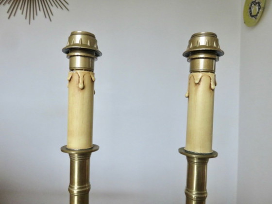 Image 1 of Coppia di lampade in bronzo dorato in stile Impero, Maison Lucien Gau, Parigi