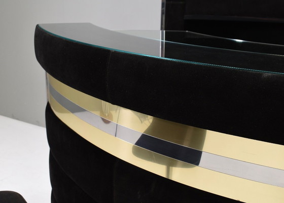 Image 1 of Cocktail Bar in pelle scamosciata nera, ottone e cromo di o nello stile di Willy Rizzo - Italia, anni '70