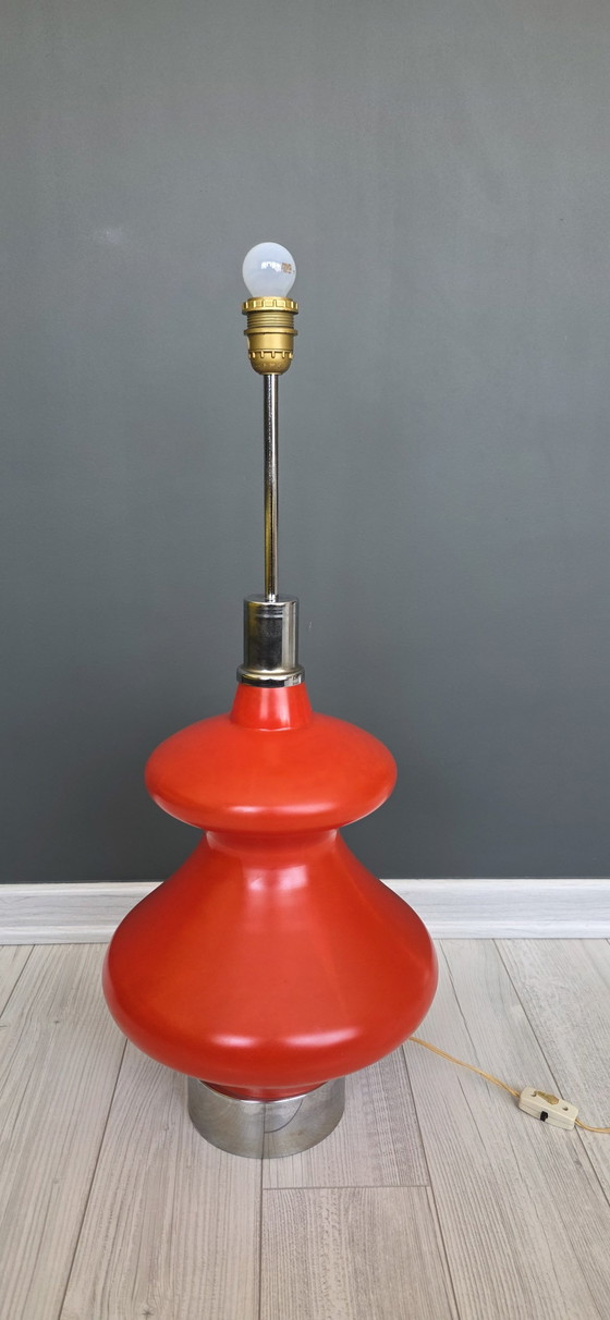 Lampadaire Vintage Space Age 150 cm – Céramique Rouge & Abat-jour Tissu – Textile, Ceramic (photo 6 of 11)