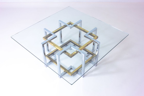 Image 1 of Tavolino da caffè geometrico in ottone e cromo