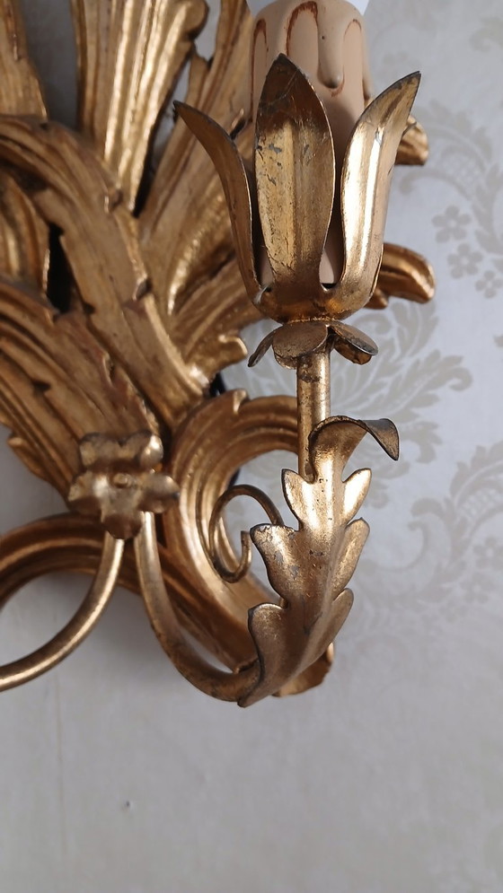 Set di lampade da parete in legno dorato in stile fiorentino italiano – Applique, Wood (photo 5 of 5)
