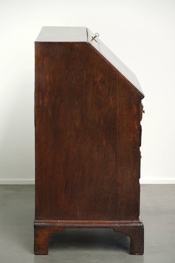 Very Beautiful English 18th Century Oak Secretaire with a Beautiful Interior and Original Leather Top – Desk (photo 5 of 15)