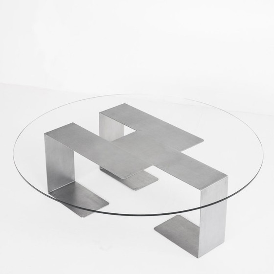 Vintage coffee table. Designed by Jean-Pierre Mesmin for Bioject. Mexico, 1970s., Glass, Metal, Transparent (photo 5 of 12)