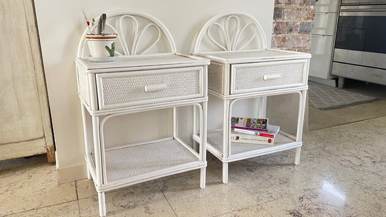 Image 1 of Coppia di comodini vintage in rattan