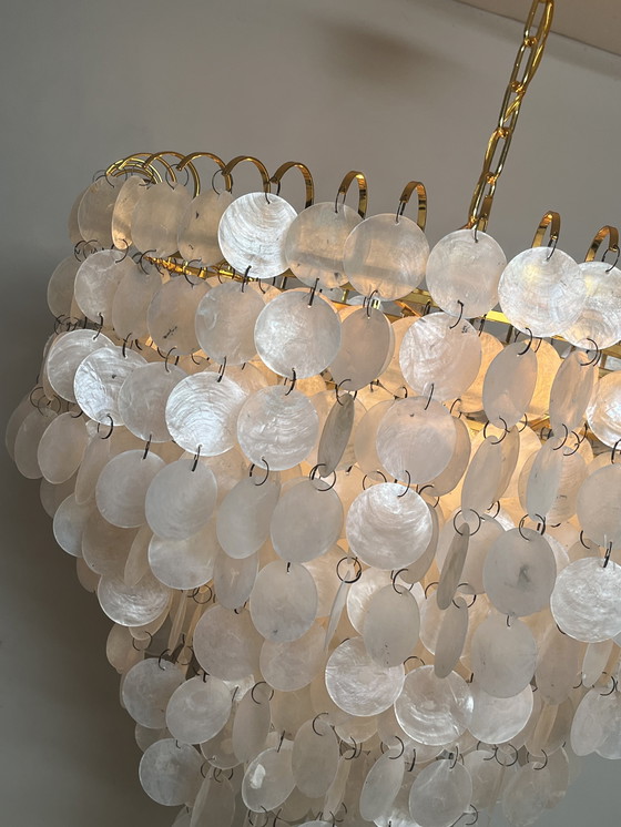 Image 1 of Xl lampe pendante vintage en coquillage capiz chandelier cadre doré