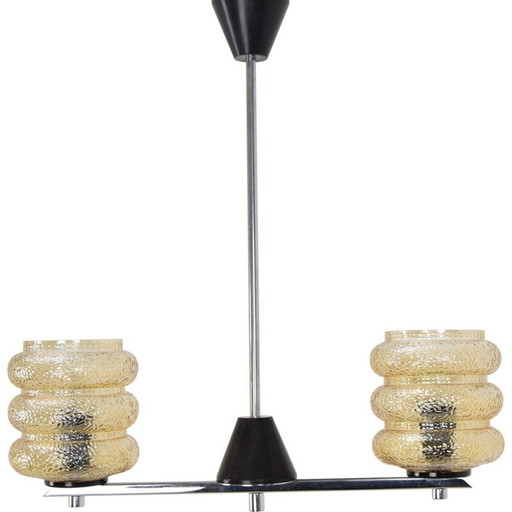Vintage glass, chrome, metal and plastic chandelier, Czechoslovakia 1960