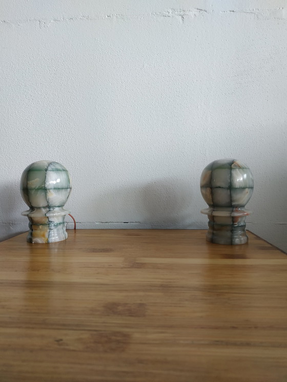 Image 1 of Ensemble de lampes de table/veilleuses en marbre (onyx) (+/- 50-60s).