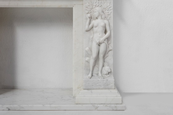 Image 1 of French Carrara Marble Fireplace with Adam and Eve Decoration