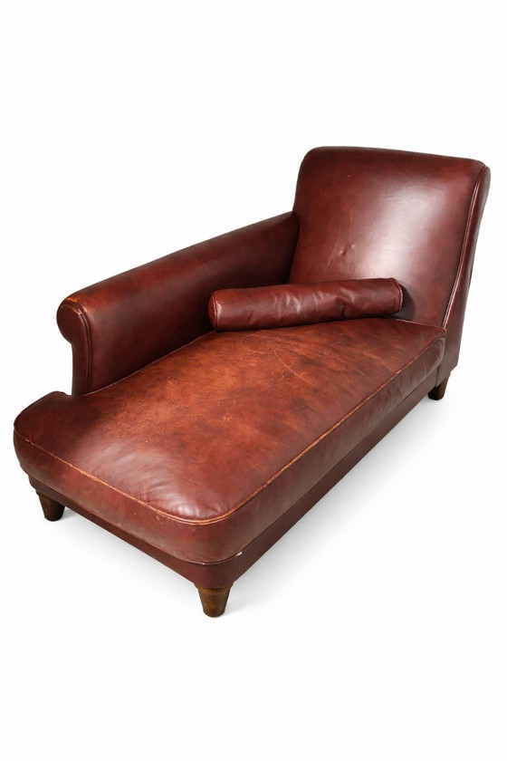 Image 1 of Vintage Leather Chaise Longue – Oxblood Mid Century Club Style