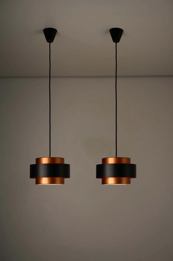 Suspension "Juno" en cuivre et noir par Jo Hammerborg pour Fog & Mørup, 1963, Plafonniers, Métal, Plastique (photo 7 sur 8)