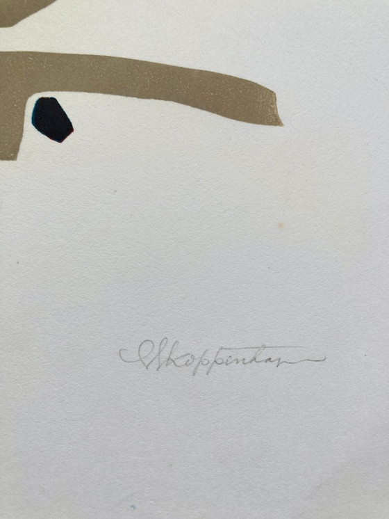 Image 1 of Gijsbert Jan van Koppenhagen - Linoleografia vintage 1971 - anni '70 - Segni cerchiati