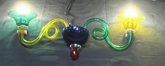 Image 1 of Paar veelkleurige wandlampen van Muranoglas, Sylcom, Italië