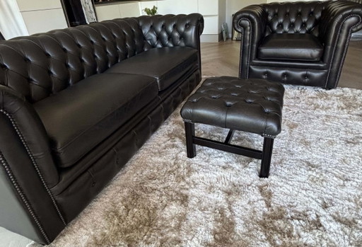 Original SPRINGVALE CHESTERFIELD 3-Sitzer-Sofa + Sessel + Fußhocker