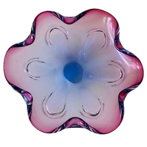 Image 1 of Vintage Sommerso XL glass bowl Josef Hospodka Chřibská Sklo blue purple 1950's