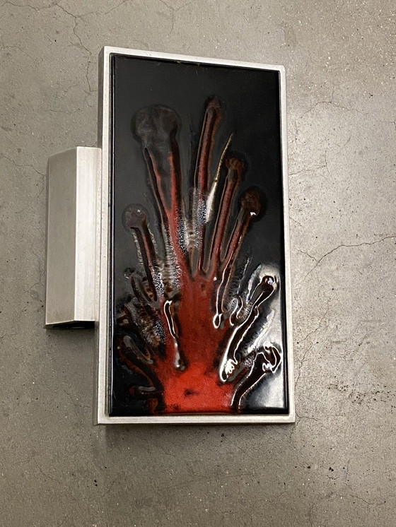 Image 1 of Maniglia per porta in acciaio inox vintage in ceramica belga Amphora