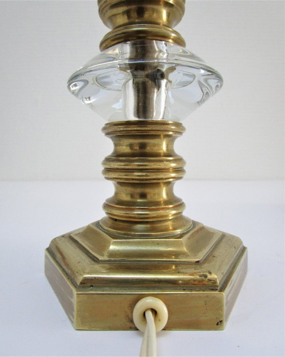 Image 1 of vintage opaline crystal bronze lamp
