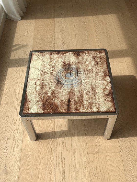 Image 1 of Vintage design coffee table, ceramic top & chrome frame, Brutalist 1960s