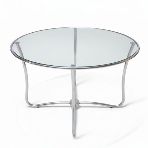 Table basse ronde en verre de style Bauhaus, Tchécoslovaquie, années 1930-1940