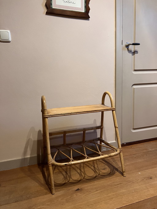 Vintage 1970s bamboo side table magazine rack
