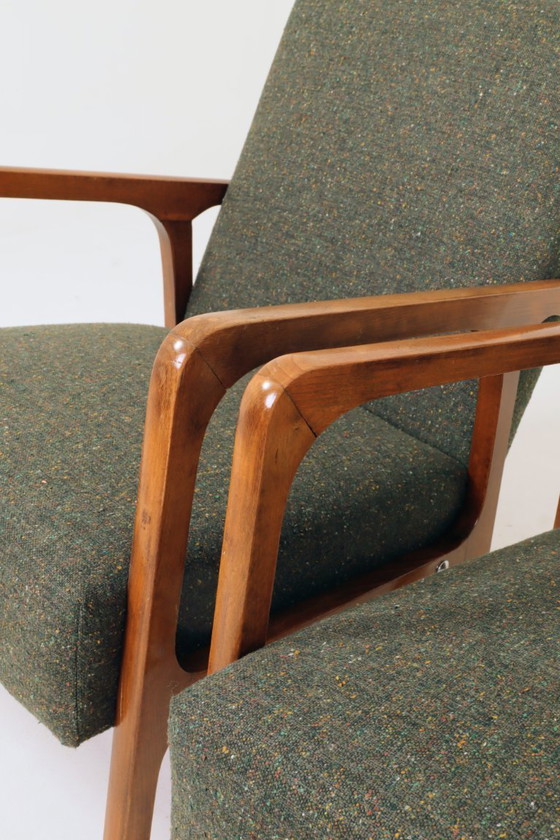 Image 1 of Vintage Pair Armchair Avocado Green Tweed Upholstery, 1960, Poland