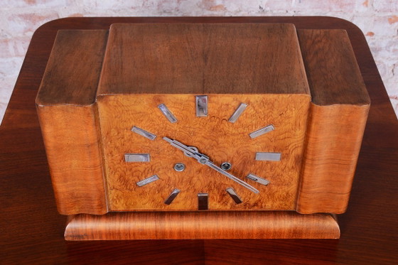 Horloge de Table Art Déco Originale, Noyer, Poli Restauré, Tchèque, Années 1920 – Pendules, Metal, Wood (photo 15 of 20)