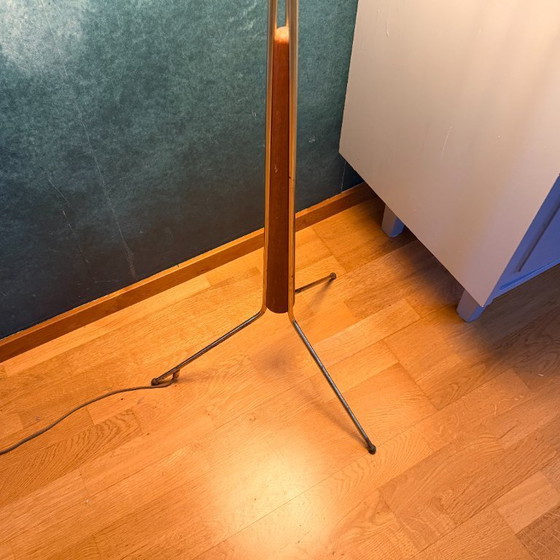Image 1 of Scandinavian Mid-Century Floor Lamp in Teak and Brass with Original Shade