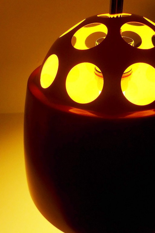 Lampada a sospensione vintage stile space age arancione anni '60 '70 Massive Belgio