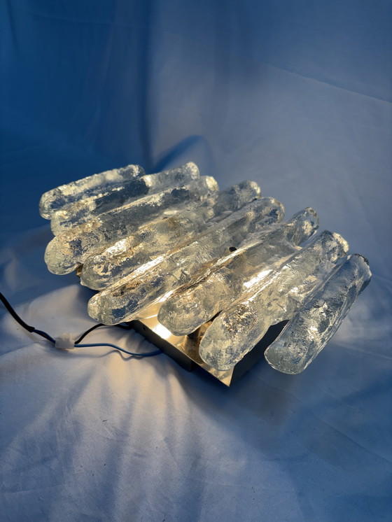 Image 1 of Vintage ice glass wall lamp Schalmei J.T Kalmar Austria 1960