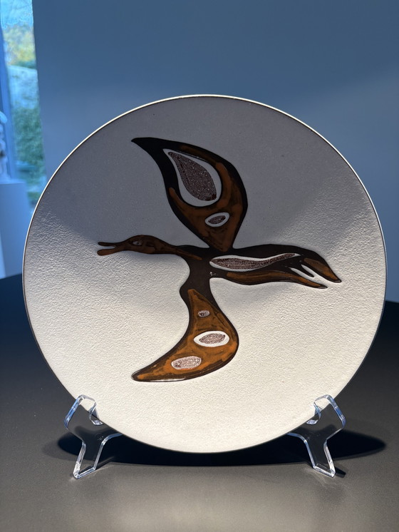 Image 1 of 1960s decorative bowl, white ceramic with stylized bird